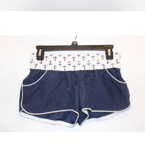 Navy blue anchor shorts with pockets.